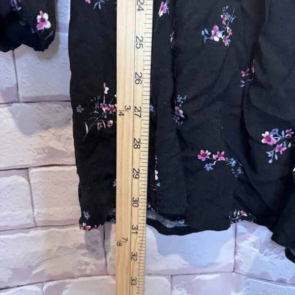 Wild Fable Black Turtle Neck Smocked Floral Long Sleeve Dress Small - Picture 3 of 6